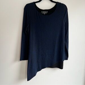 MELANIE LYNE | Asymmetrical Hem Dark Blue Heathered Layered Long Sleeve